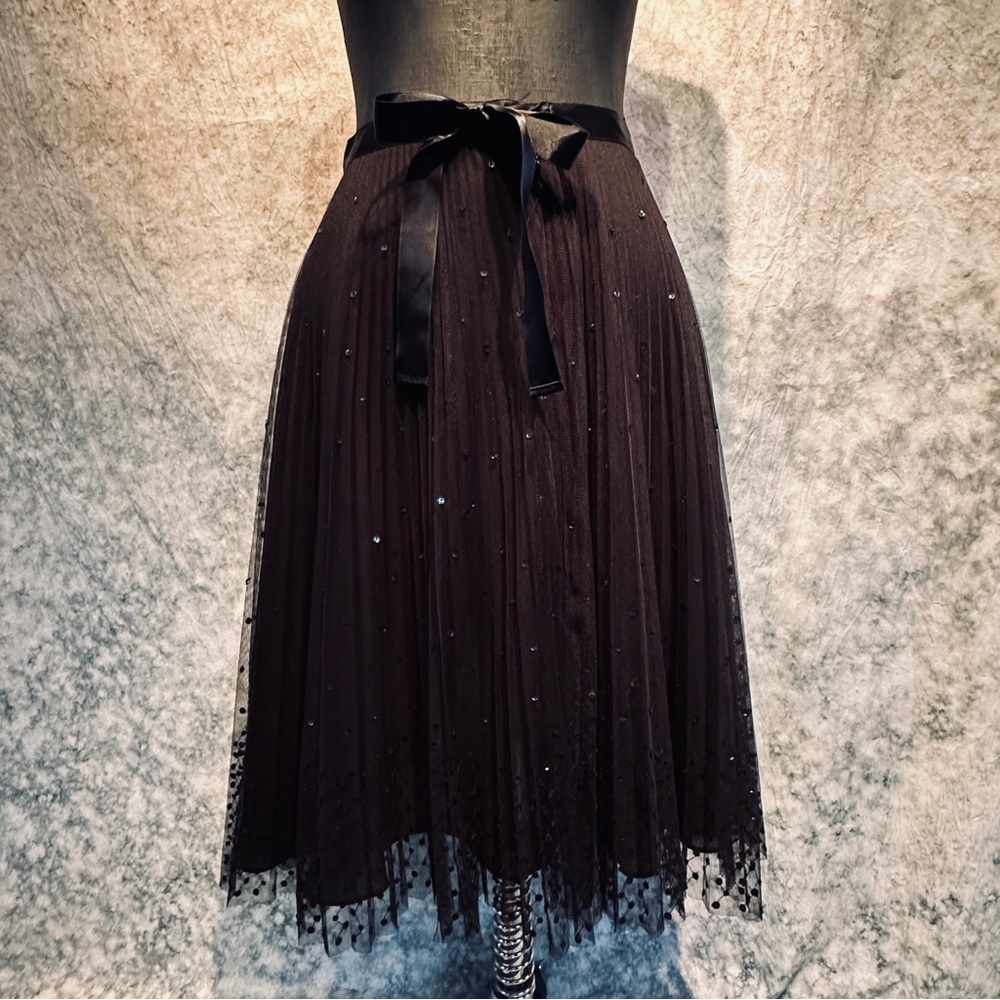 Express Black sequin Midi Skirt with Satin Bow